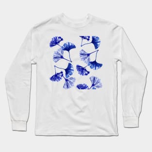 Blue and white gingko leaves Long Sleeve T-Shirt